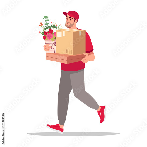 Home delivery of presents semi flat RGB color vector illustration