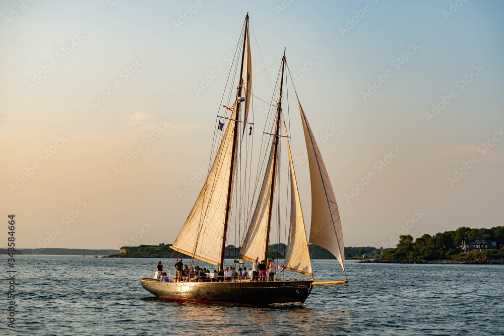 Historical sail boat used by tourist for sailing tour in the bay of Portland, Maine