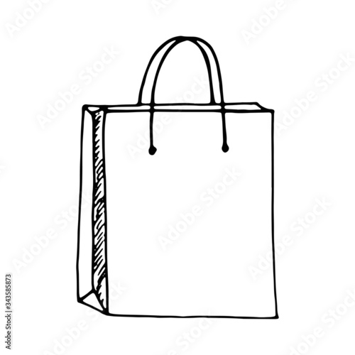 shopping bag drawing. isolated vector sketch