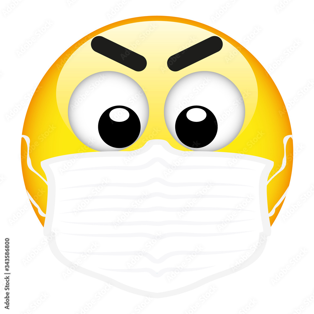 Yellow emoji wearing a surgical mask, emoticon medical mask, vector Yellow emoji wearing a surgical mask, emoticon medical mask, vector