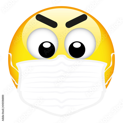 Yellow emoji wearing a surgical mask, emoticon medical mask, vector