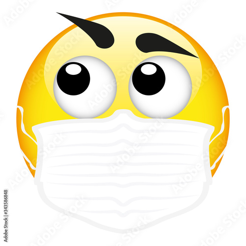 Yellow emoji wearing a surgical mask, emoticon medical mask, vector