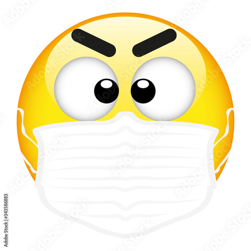 Yellow emoji wearing a surgical mask, emoticon medical mask, vector