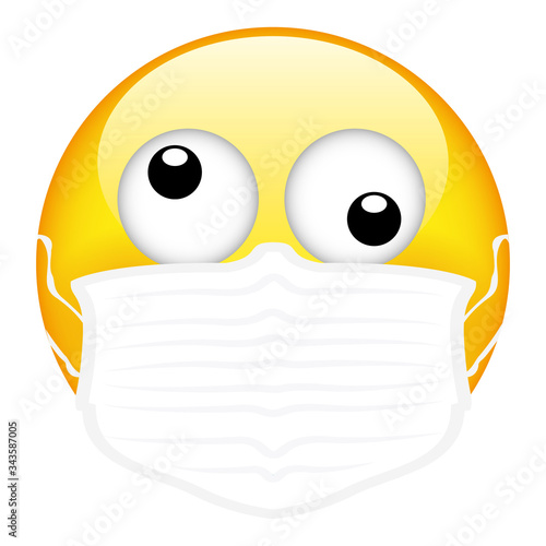 Yellow emoji wearing a surgical mask, emoticon medical mask, vector