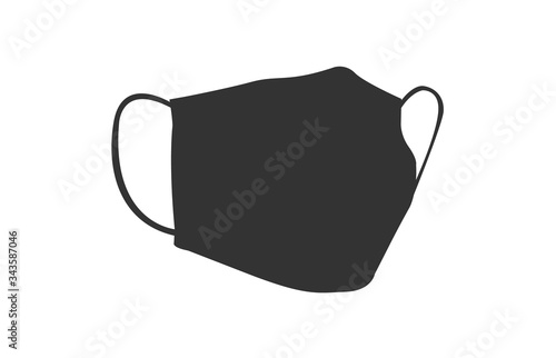 Medical safety mask, black silhouette icon.