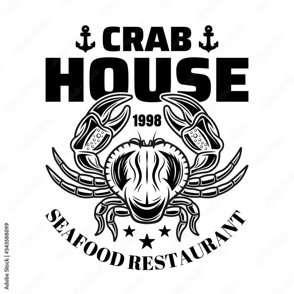 Crab house restaurant menu vector black emblem Crab house restaurant menu vector black emblem