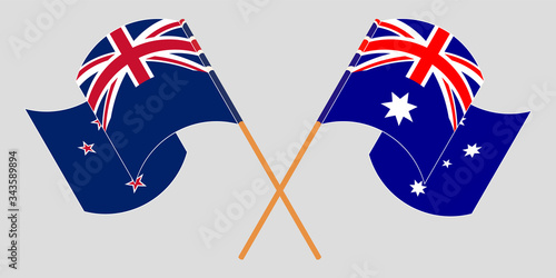 Crossed and waving flags of New Zealand and Australia