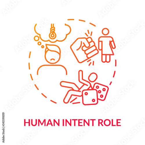 Intent role, think importance concept icon. Trauma causes psychological factor, mental disorder result idea thin line illustration. Vector isolated outline RGB color drawing.