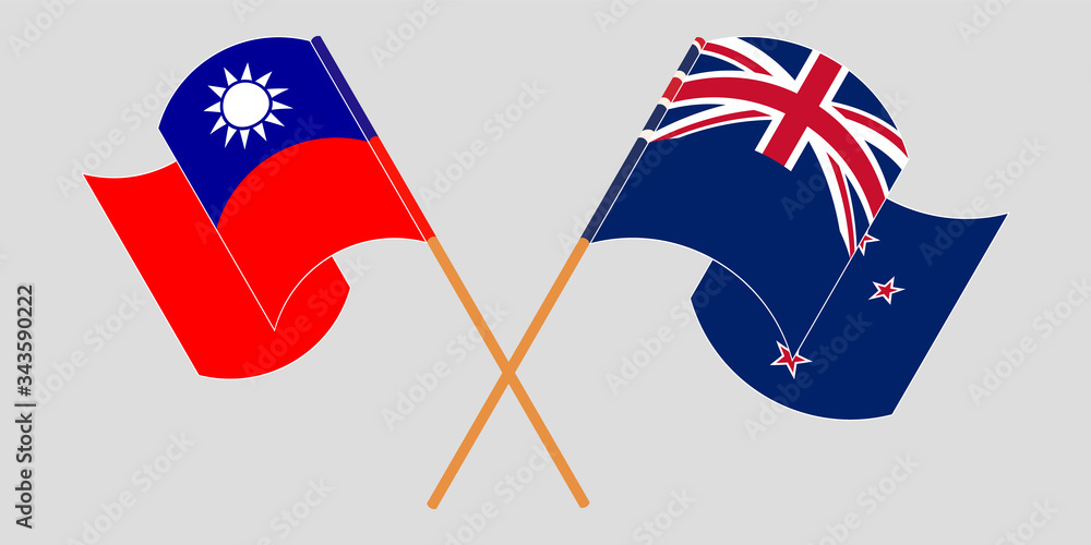 Crossed and waving flags of New Zealand and Taiwan Crossed and waving flags of New Zealand and Taiwan