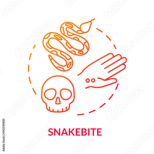 Snakebite, hand wound concept icon. Poisonous snake bite, organism intoxication, septicemia, blood poisoning idea thin line illustration. Vector isolated outline RGB color drawing.