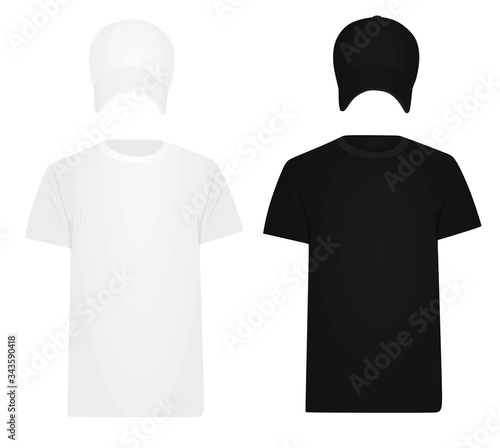 White and black t shirt and baseball cap. vector illustration