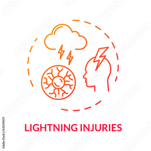 Lightning, electrical charge injury concept icon. Sky phenomenon, traumatic factor, thunderbolt effect idea thin line illustration. Vector isolated outline RGB color drawing.