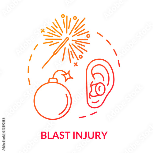 Blast trauma, neurotrauma concept icon. Bomb explosion, war shell detonation effect, human organism harm idea thin line illustration. Vector isolated outline RGB color drawing.