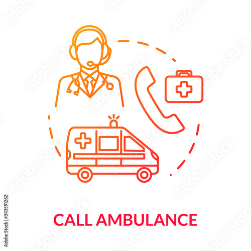 Emergency, ambulance call concept icon. First aid service, healthcare, hospital call centre hotline. Medical assistance thin line illustration. Vector isolated outline RGB color drawing.