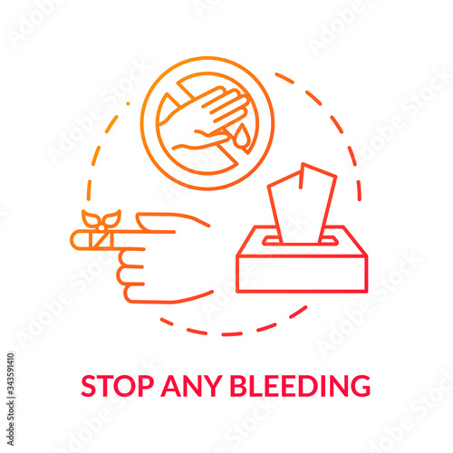 Bleeding stop tips concept icon. Emergency medical course, first aid training, injury compression, bandage applying thin line illustration. Vector isolated outline RGB color drawing.