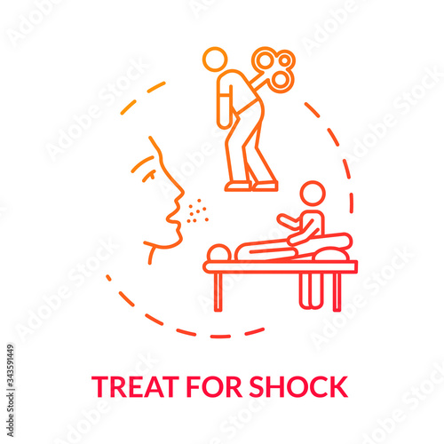 Shock first aid, treatment and recovery concept icon. Injury therapy, rehabilitation, human organism regeneration thin line illustration. Vector isolated outline RGB color drawing.