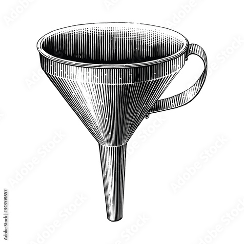 Vintage funnel hand drawing engraving illustration black and white clip art isolated on white background