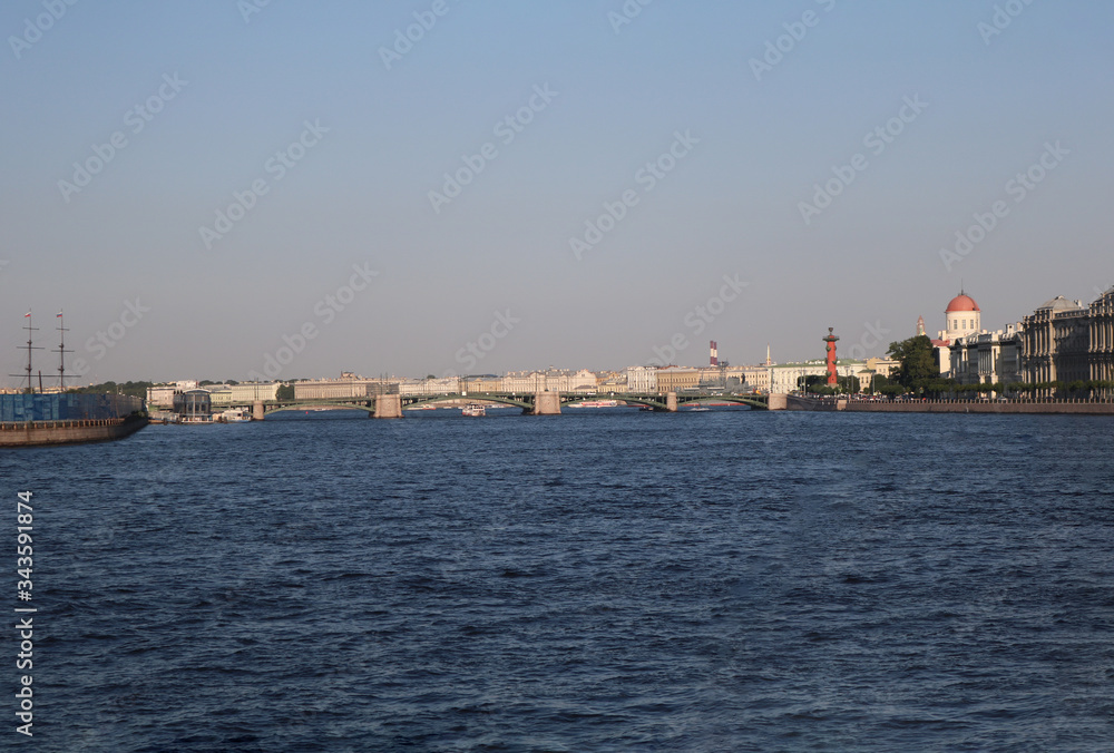Exchange bridge over the Neva river in Saint-Petersburg