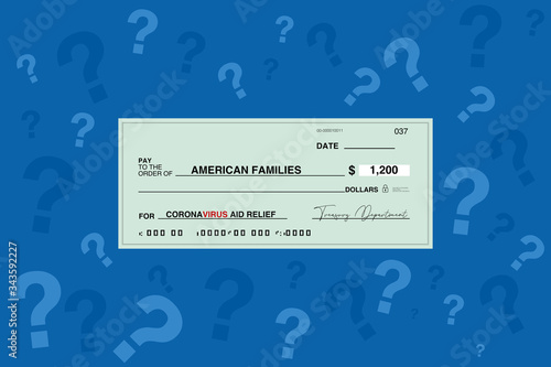 conceptual stimulus check against blue background with lots of question marks