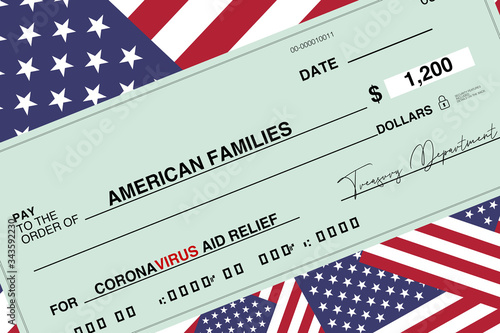 conceptual stimulus check over american flags