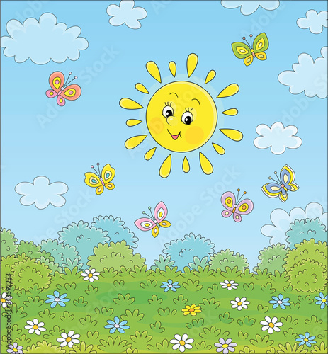 Friendly smiling sun playin...