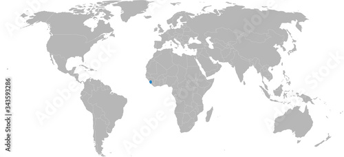 Sierra leone highlighted on world map. Light gray background. African country. Business concepts, diplomatic, trade, travel and economic relations.
