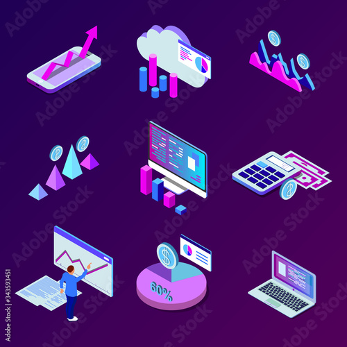 Mobile smartphone services cloud concept with isometric application buttons set vector illustration business data analytics EPS