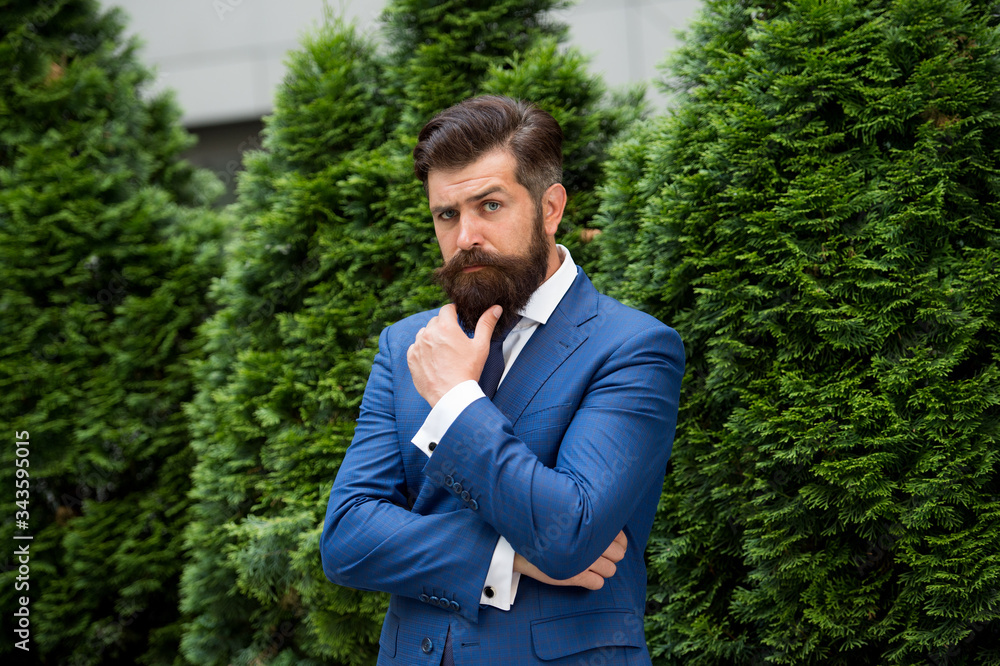 Time for thought. Business center. Alone with my thoughts. Business man bearded wear fashionable suit. Successful entrepreneur. Business life. Man businessman classic style. Businessman well groomed Time for thought. Business center. Alone with my thoughts. Business man bearded wear fashionable suit. Successful entrepreneur. Business life. Man businessman classic style. Businessman well groomed
