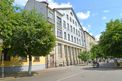 SOVETSK, RUSSIA. View of the building of the Tilsit Credit Bank. Kaliningrad region