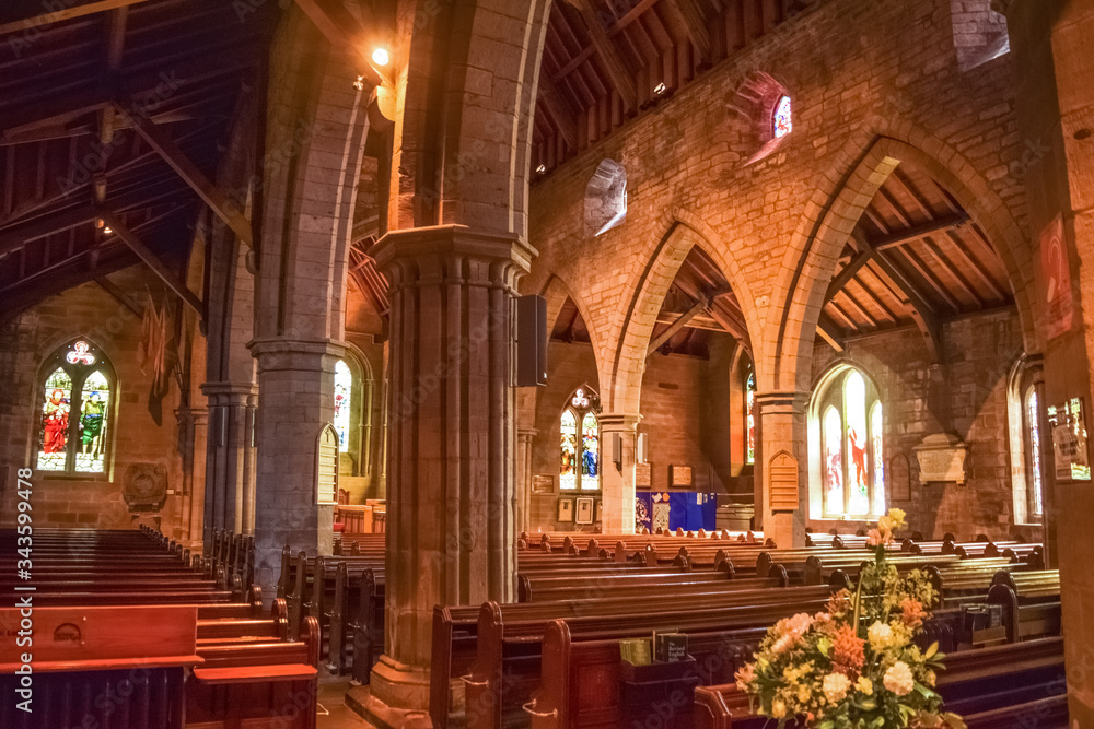 Balintore, UK - 08.03.2018: Inside of a christian church in Scotland