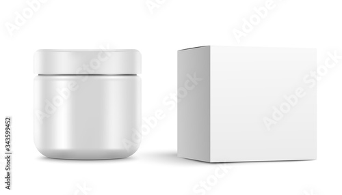 Blank Cosmetic Container for Cream. And white box.Vector illustration on white background