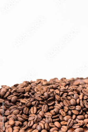 roasted coffee beans with white copy space