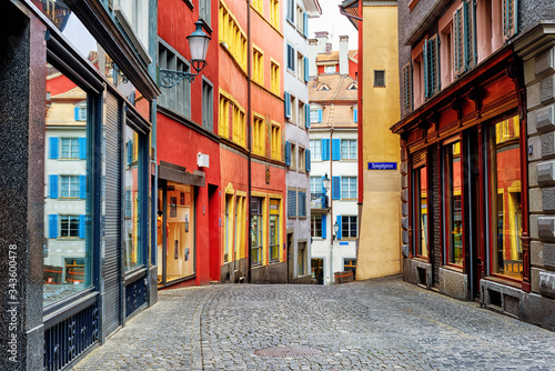 Fototapeta Naklejka Na Ścianę i Meble -  A colorful street in Zurich city center, Switzerland