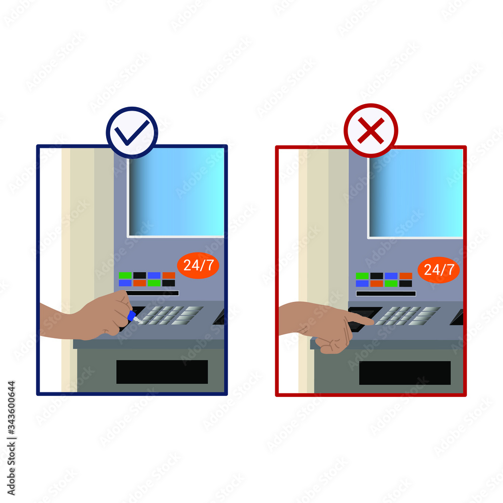 Caution sign while pandemic. Do not touch the ATM buttons with your ...