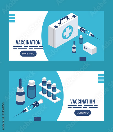 vaccination service with medical kit isometric icons