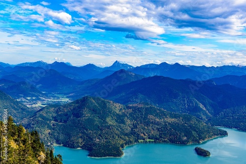 Walchensee. with alps mountains. Bavaria, Germany