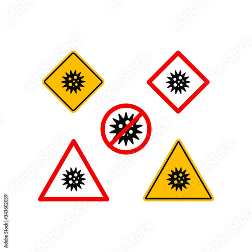 Set of coronavirus caution sign. Stop COVID-19 icon concept. Vector illustration