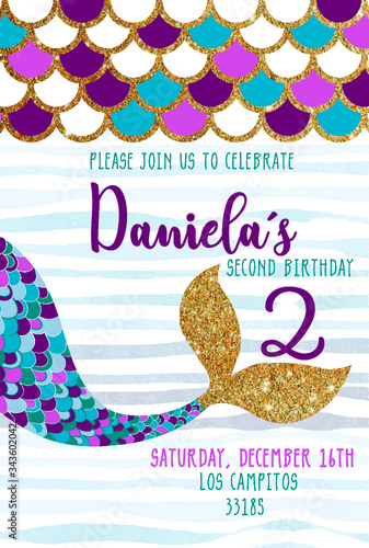 happy birthday mermaid card invitation 