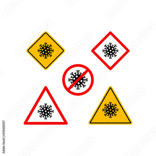 Set of coronavirus caution sign. Stop COVID-19 icon concept. Vector illustration