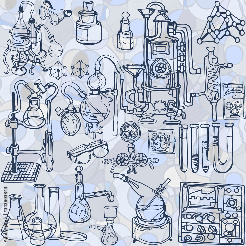 Abstract illustration with sketch elements related to science or ...