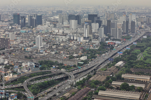  BANGKOK/THAILAND - 10th Nov, 2019 : Aerial view of Bangkok skyline and skyscraper.
