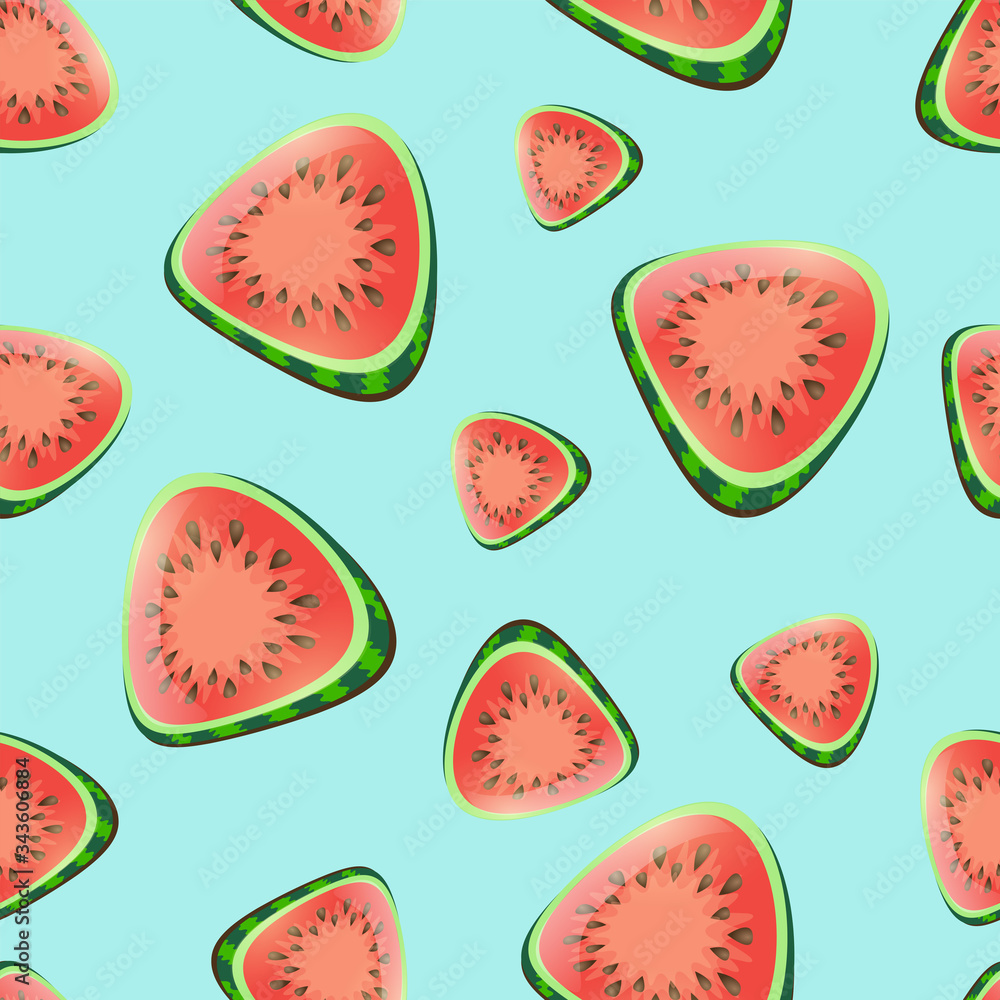 Fruity stylized seamless vector pattern with watermelon pieces. Fruity stylized seamless vector pattern with watermelon pieces.