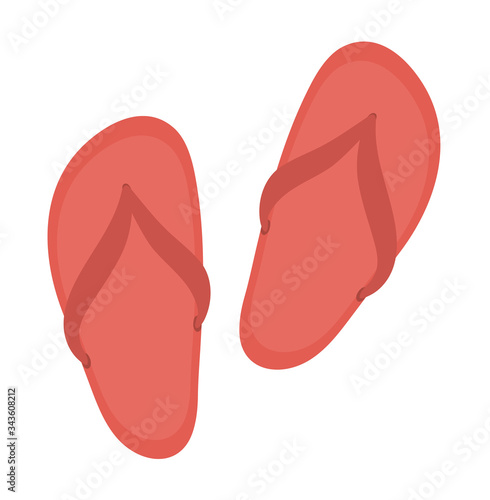 Vector flip flops isolated on white background. Red summer shoes clipart element. Cute flat footwear illustration for kids. Vacation beach object..