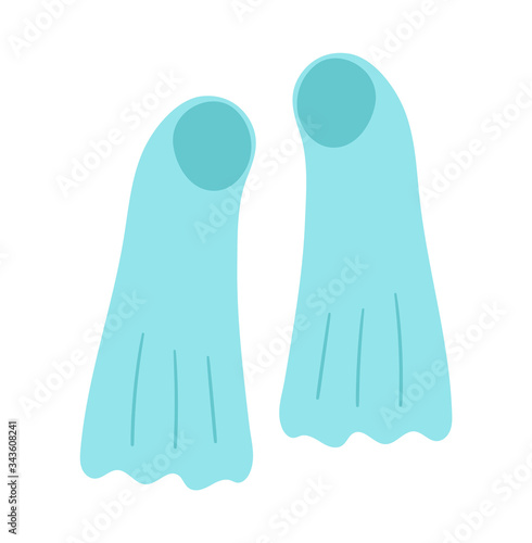 Vector flippers isolated on white background. Blue summer diving or swimming equipment clipart element. Cute flat fins illustration for kids. Vacation beach object..