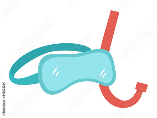 Vector diving mask and snorkel isolated on white background. Blue and red summer diving or swimming equipment clipart element. Cute flat swimming goggles and tube illustration for kids. Beach object..