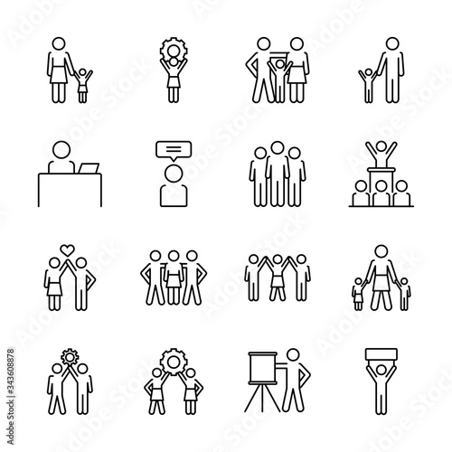 pictogram people and kids icon set, line style
