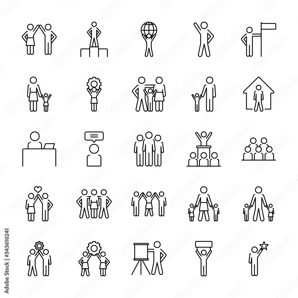 icon set of pictogram people and couples, line style - obrazy, fototapety, plakaty 