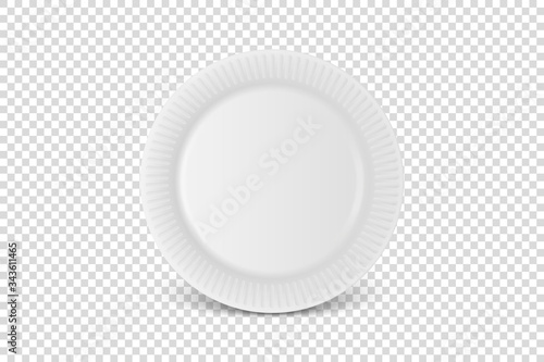 Vector 3d Realistic White Porcelain, Plastic or Paper Disposable Food Dish Plate Icon Closeup Isolated. Front View. Design template, Mock up for Graphics, Branding Identity, Printing, etc