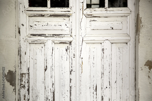 Old white wooden door