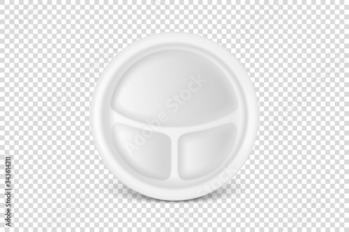 Vector 3d Realistic White Porcelain, Plastic or Paper Disposable Food Dish Plate Icon Closeup Isolated. Front View. Design template, Mock up for Graphics, Branding Identity, Printing, etc